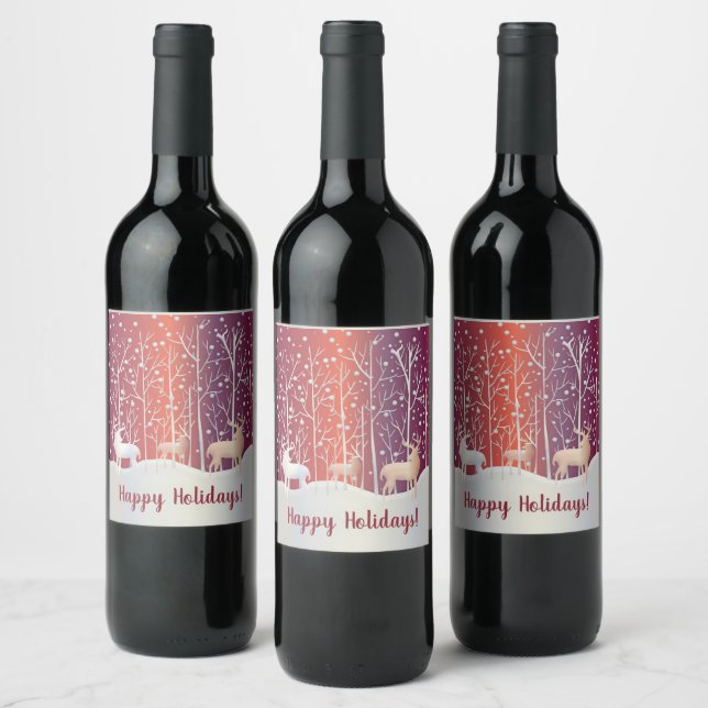 Abstract Bucks, Trees and Snow Wine Label (Bottles)