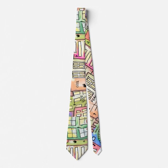 Abstract building doodles art tie (Front)