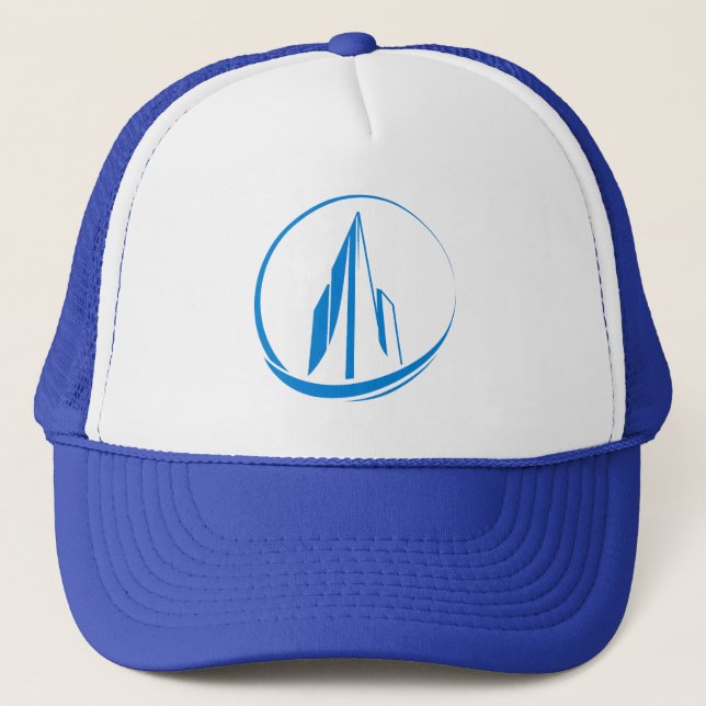 Abstract Building Peak Cityscape Circle Trucker Hat (Front)