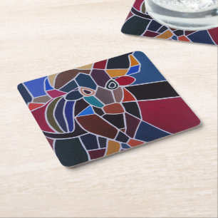 Abstract Bull Painting by Alfred Fox Square Paper Coaster