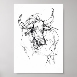 Abstract Bull Portrait Sketch Poster