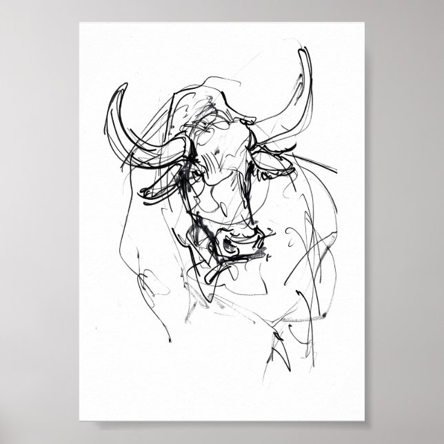 Abstract Bull Portrait Sketch Poster (Front)