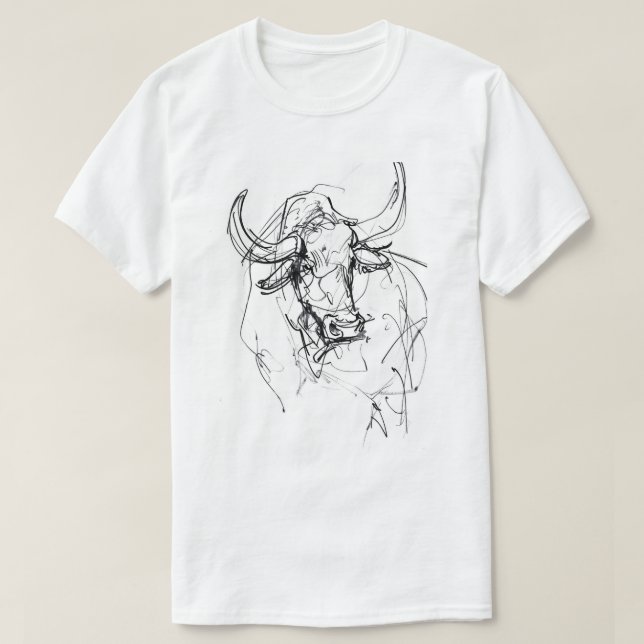 Abstract Bull Portrait Sketch T-Shirt (Design Front)