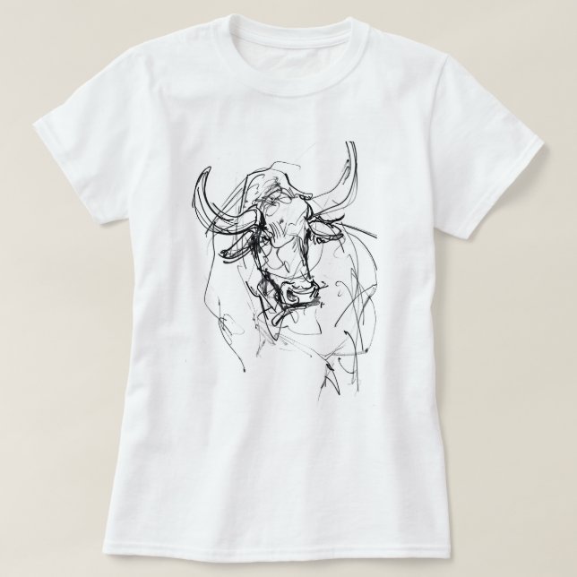 Abstract Bull Portrait Sketch T-Shirt (Design Front)