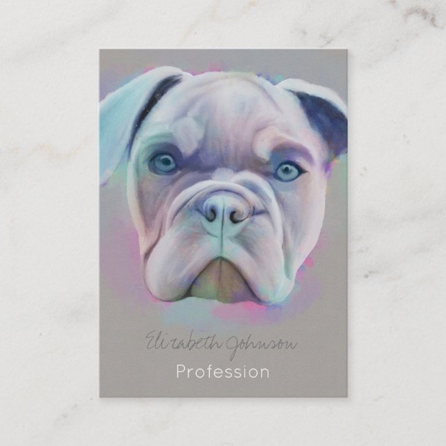 Abstract Bulldog Portrait Colourful Painting Business Card (Front)