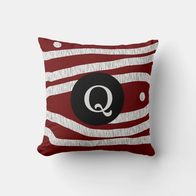 Abstract Burgundy Monogram  Cushion (Front)