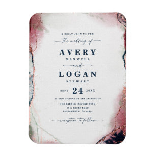 Abstract Burgundy & Navy Blue Wedding Invitation Magnet