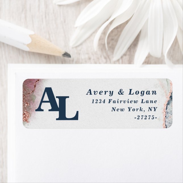 Abstract Burgundy & Navy Monogram Return Address Return Address Label (Insitu)