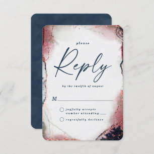 Abstract Burgundy & Navy Wedding RSVP Reply Card