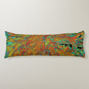 Abstract Burnt Orange and Green Dahlia Bloom Body Cushion