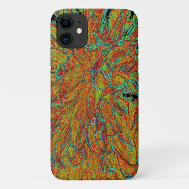 Abstract Burnt Orange and Green Dahlia Bloom Case-Mate iPhone Case (Back)