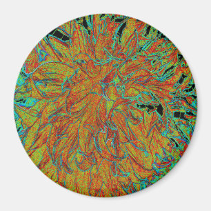 Abstract Burnt Orange and Green Dahlia Bloom Magnet