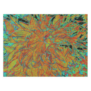 Abstract Burnt Orange and Green Dahlia Bloom Tablecloth