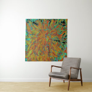 Abstract Burnt Orange and Green Dahlia Bloom Tapestry