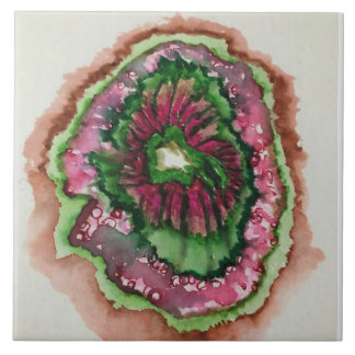 Abstract Burst Pink and Green Ceramic Tile