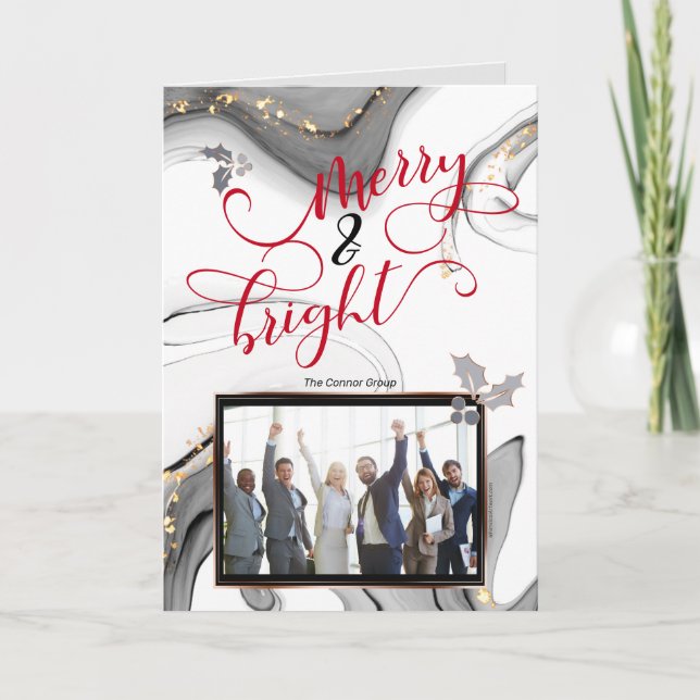 Abstract Business Merry and Bright Photo Card (Front)