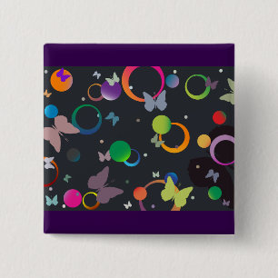 Abstract Butterflies and Geometric Circles Pattern 15 Cm Square Badge