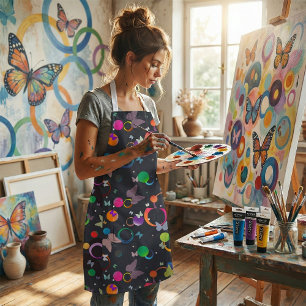 Abstract Butterflies and Geometric Circles Pattern Apron
