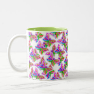Abstract Butterflies in Lime Two-Tone Coffee Mug