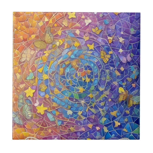 Abstract Butterflies, Stars and Spiritual Vortex Ceramic Tile (Front)