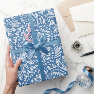 Abstract Butterfly Animal Print in Blue Wrapping Paper