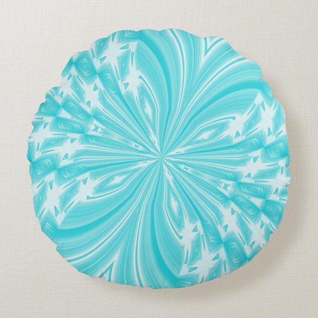Abstract Butterfly Aqua Round Throw Pillow (Front)