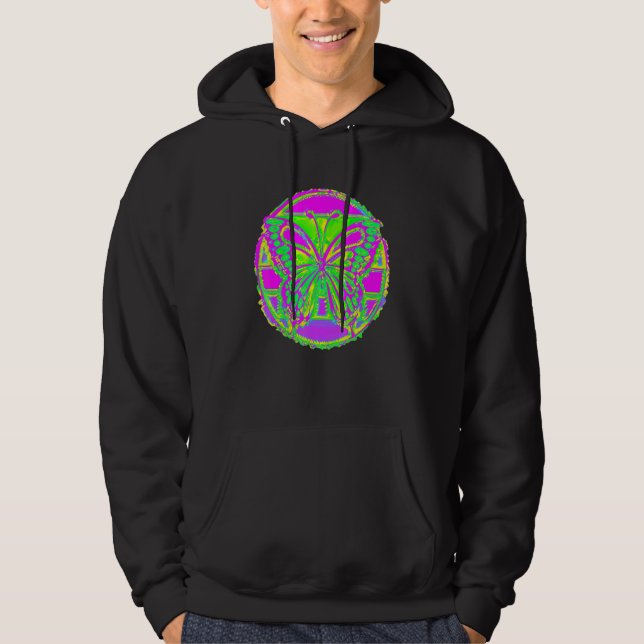 Abstract Butterfly Button Pink Green Yellow   Fan  Hoodie (Front)