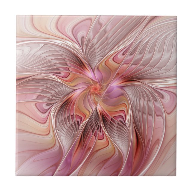 Abstract Butterfly Colourful Fantasy Fractal Art Ceramic Tile (Front)