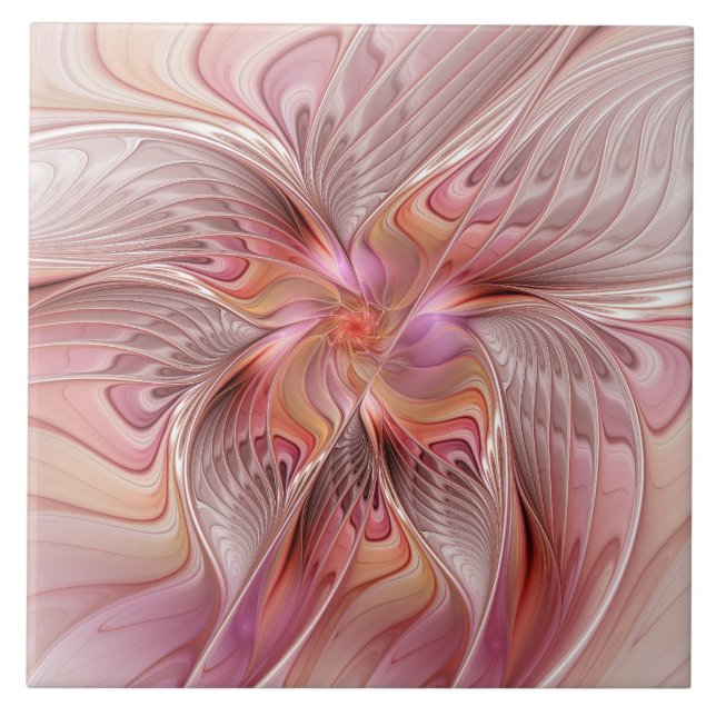 Abstract Butterfly Colourful Fantasy Fractal Art Ceramic Tile (Front)