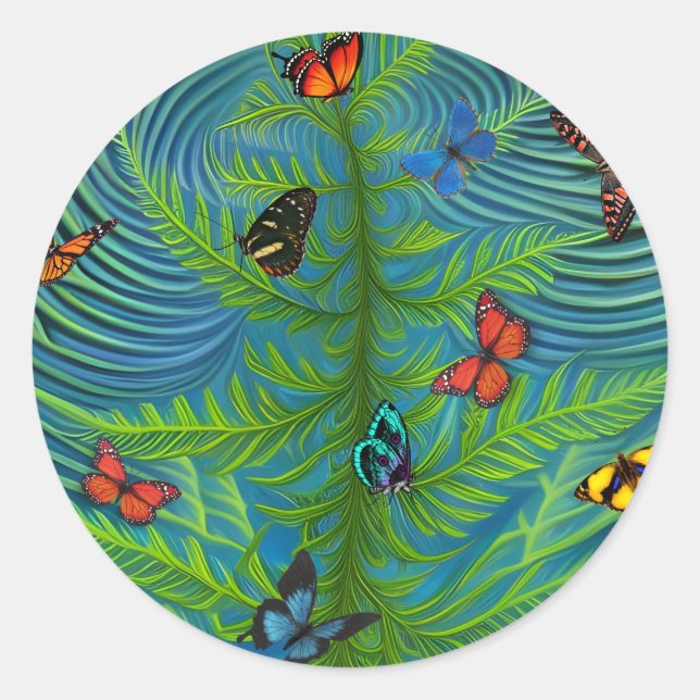 Abstract Butterfly Dream Garden Classic Round Sticker (Front)