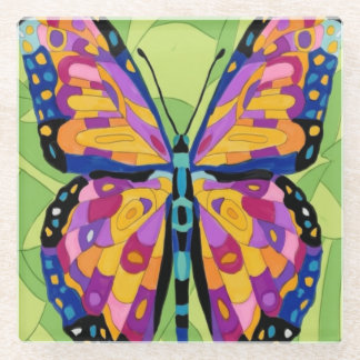 Abstract butterfly painting glass coaster
