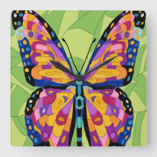Abstract butterfly painting square wall clock