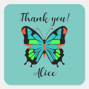Abstract Butterfly Thank you with Name Square Sticker