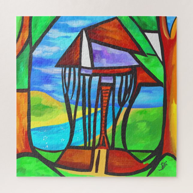 Abstract - Cabin in the forest Jigsaw Puzzle (Vertical)