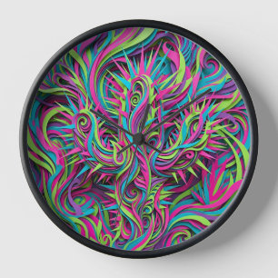 Abstract Cactus Neon Vibrant Art Clocks