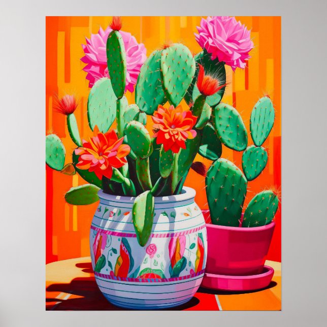 Abstract Cactus Still Life Painting, Cactus Wall  Poster (Front)