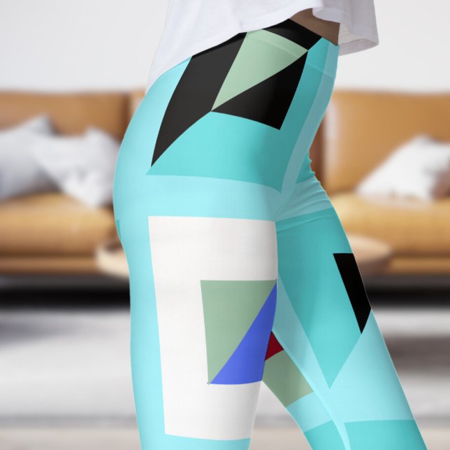 Abstract Cadet Blue Mosaic Pattern Leggings (Signs on Cadet Blue Leggings)