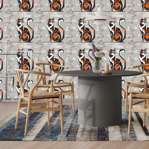 Abstract Calico Cat, Grunge Chequered Peel & Stick Wallpaper
