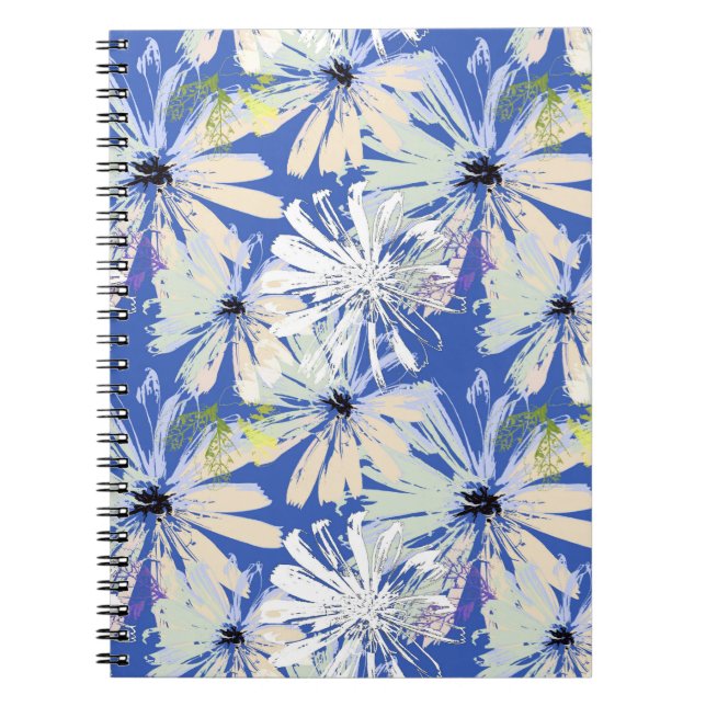Abstract camomiles on a blue background. notebook (Front)