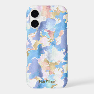 Abstract Camouflage Style Blue Pink Gold Design