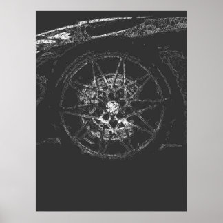 abstract car wheel rim aesthetic line art poster