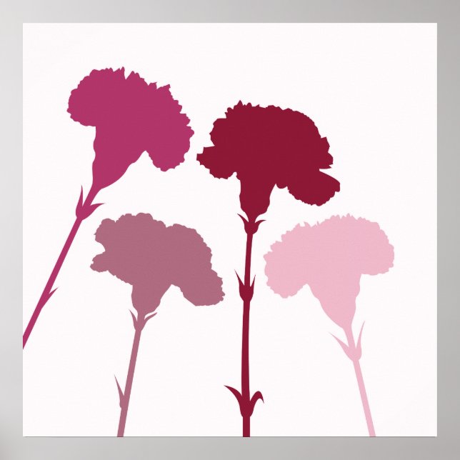 Abstract Carnation Silhouettes – Reds & Pinks Poster (Front)