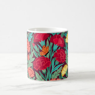 Abstract Carnations Butterflies Coffee Mug