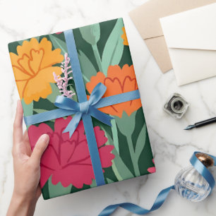 Abstract Carnations Butterflies Wrapping Paper