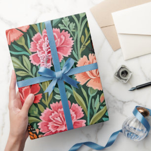Abstract Carnations Butterfly Wrapping Paper
