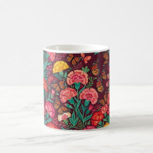 Abstract Carnations Garden Butterflies Coffee Mug