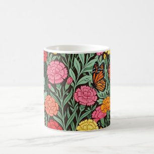 Abstract Carnations Monarch Butterfly Coffee Mug