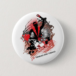 Abstract Carnival Panman in Red White and Black 6 Cm Round Badge