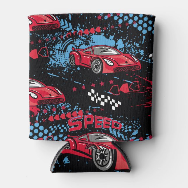 Abstract cars, grunge childish pattern. can cooler (Front)