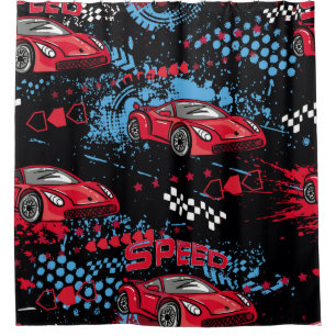 Abstract cars, grunge childish pattern. shower curtain